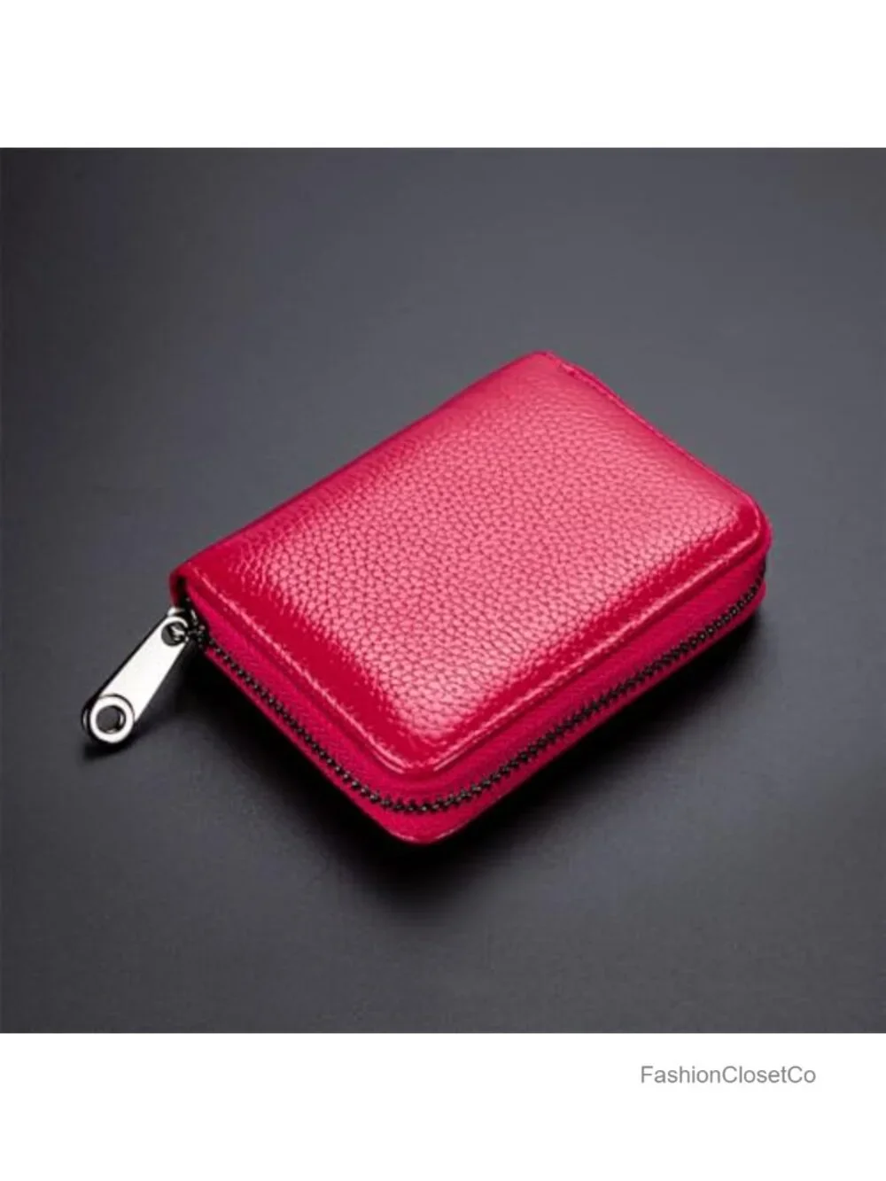 Genuine Leather RFID Blocking Credit Card Holder Zipper Wallet